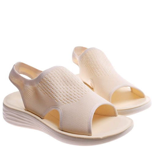 Beżowe elastyczne sandały na platformie /E4-3 17513 W132/