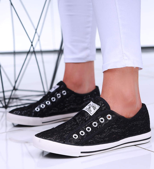 Wsuwane czarne trampki damskie /G3-1 16494 G8-6/