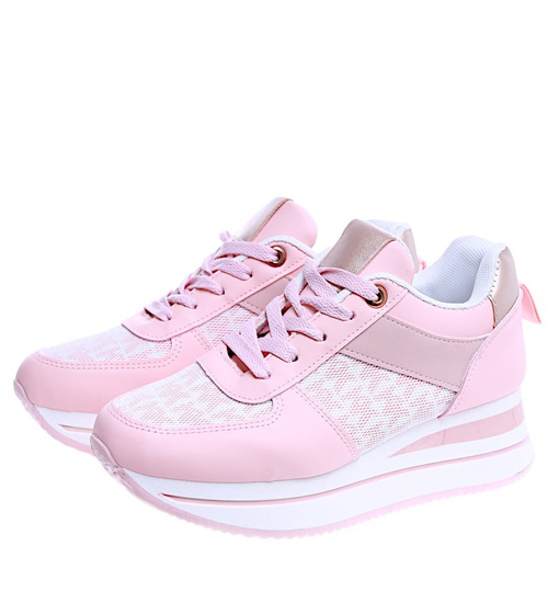Różowe trampki sneakersy damskie na koturnie /E3-1 14742 T382/