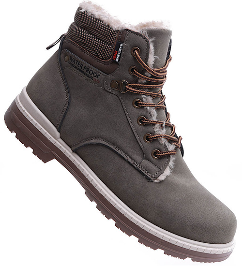 Zimowe ocieplane męskie buty trekkingowe Khaki /A3-2 15352 T677/