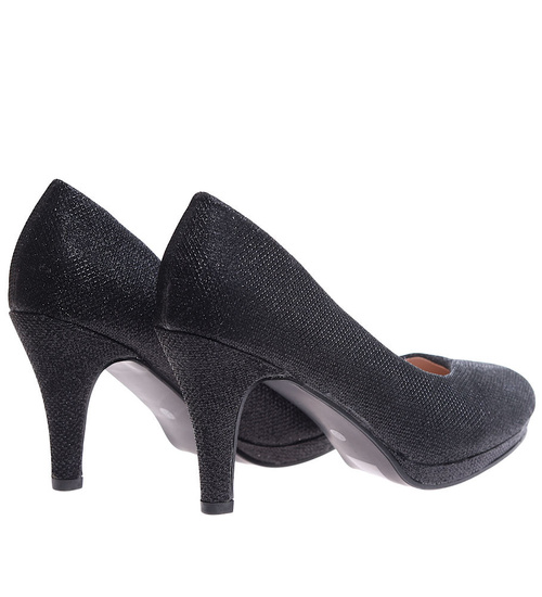 Czarne klasyczne czółenka na obcasie i platformie /D6-2 17153 G185/