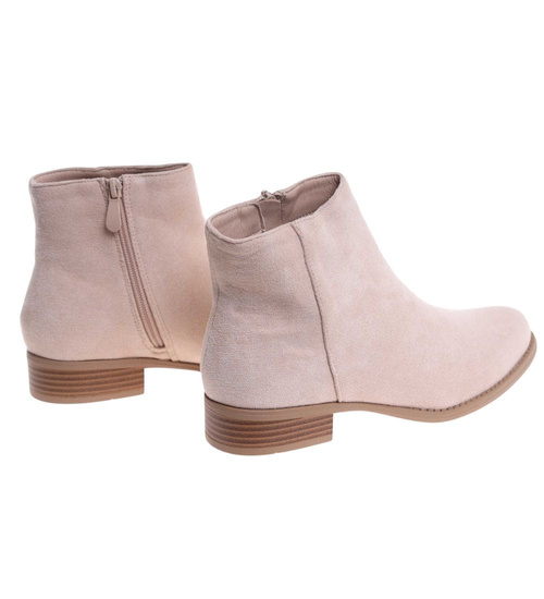 Beżowe botki damskie na płaskim obcasie /K3-1 18509 W232/