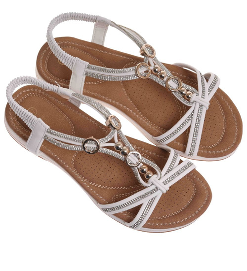 Sandały damskie na płaskim obcasie Białe /G13-2 17922 W235/