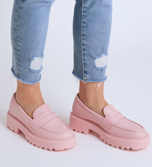Różowe damskie półbuty na platformie /B4-3 18047 T234/