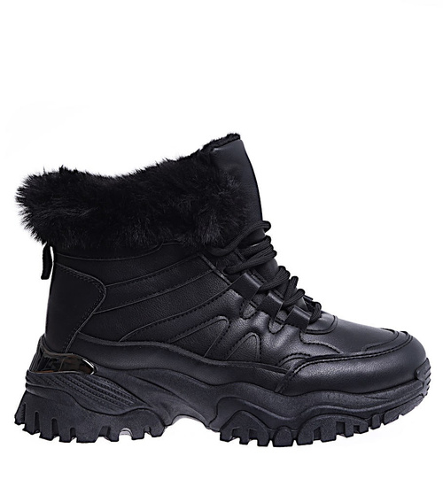 Czarne ocieplane trampki sneakersy na koturnie B5-3 15228 T498