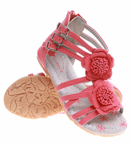 Arbuzowe sandały dziewczęce z suwakiem /F6-2 16312 T195/