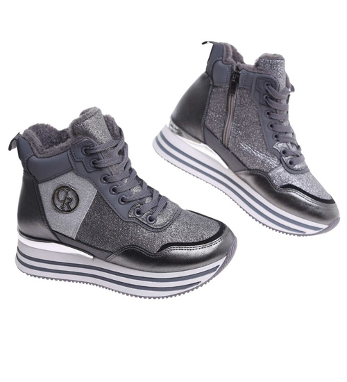 Zimowe botki sportowe damskie srebrne /A4-1 18551 W18-47/