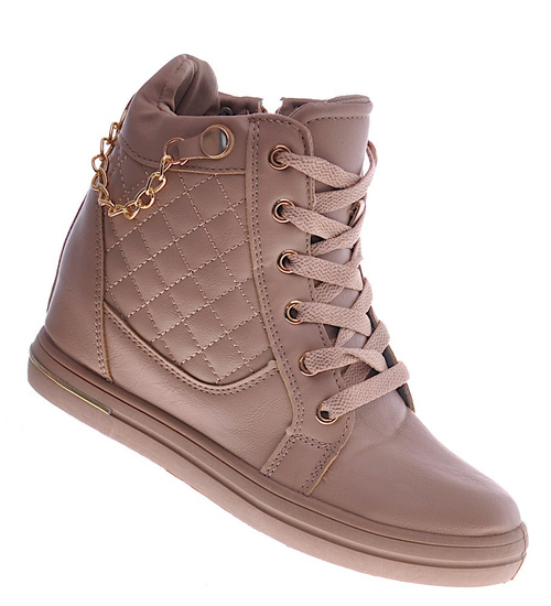 Beżowe sneakersy damskie na koturnie /F8-3 12771 T796/