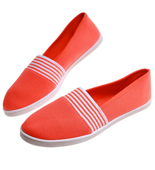 Wsuwane pomarańczowe trampki damskie slip on /D1-2 17493 T077/