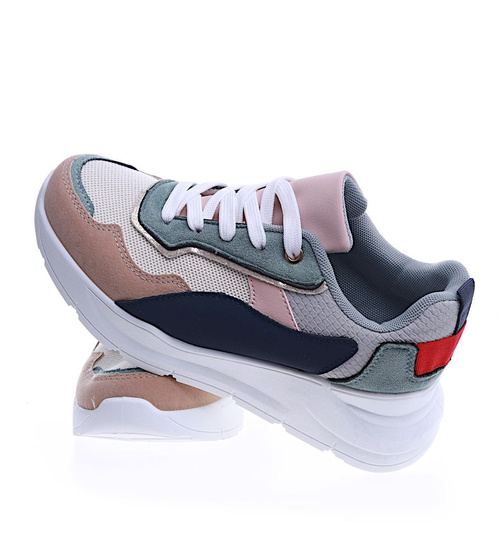 Wiązane sportowe buty damskie wielokolorowe /E1-2 13917 T299/