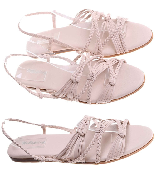 Sandały damskie Beżowe płaskie wsuwane /G9-2 17781 G034/