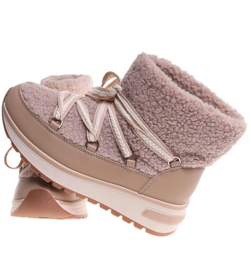 Zimowe botki śniegowce z futerkiem Khaki /F6-2 18538 W341/
