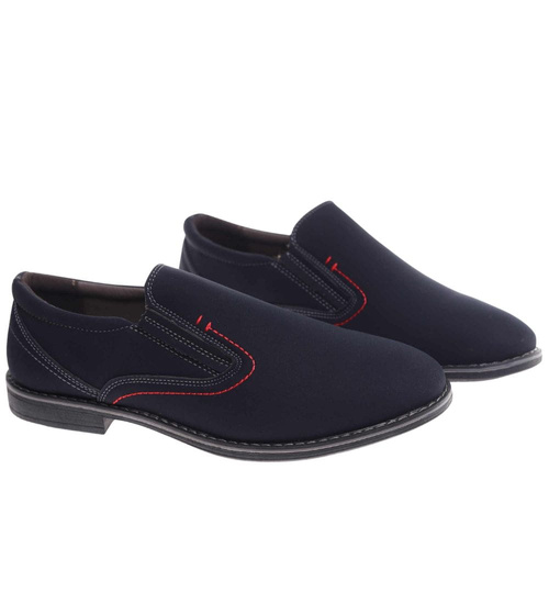 Wsuwane męskie półbuty granatowe pantofle /B4-2 15301 T356/