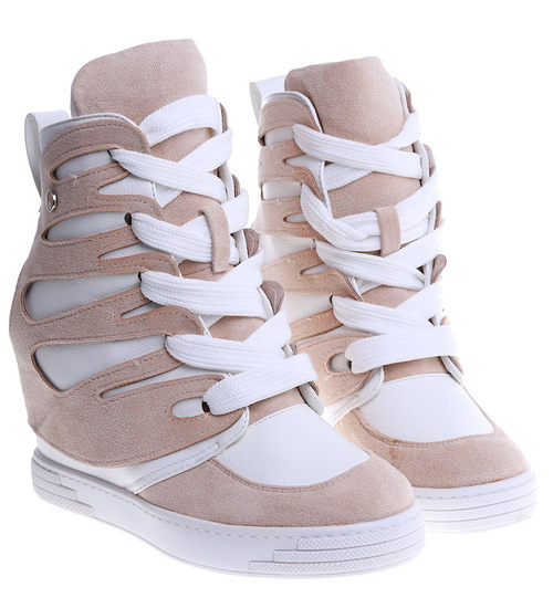 Biało beżowe trampki sneakersy na koturnie Seastar /G6-2 14902 T937/