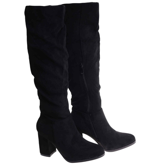 Czarne zamszowe kozaki na obcasie /D8-3 18296 W582/