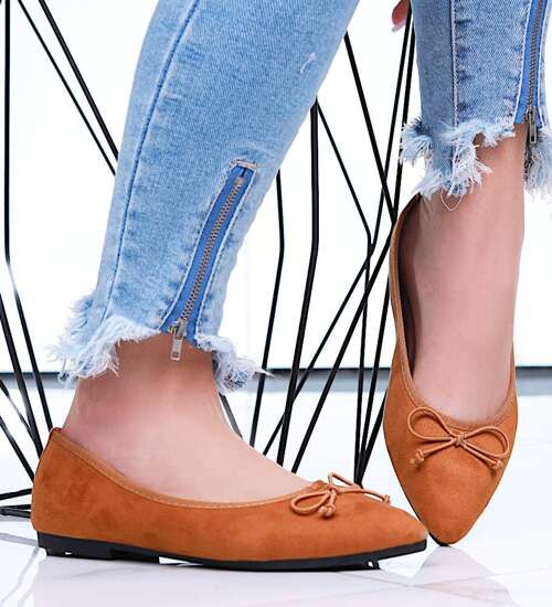 Camelowe baleriny damskie z kokardką/A3-2 16010 T181/