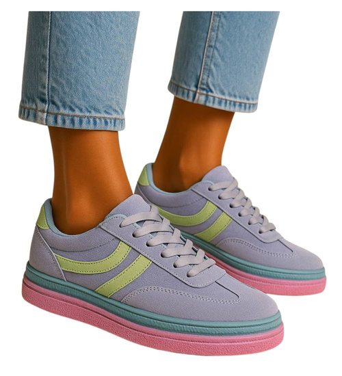 Niebieskie wiązane sneakersy buty sportowe /A3-2 17881 T688