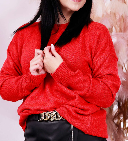 Luźny mięciutki czerwony sweter /H2 A3-1UB549 T391/