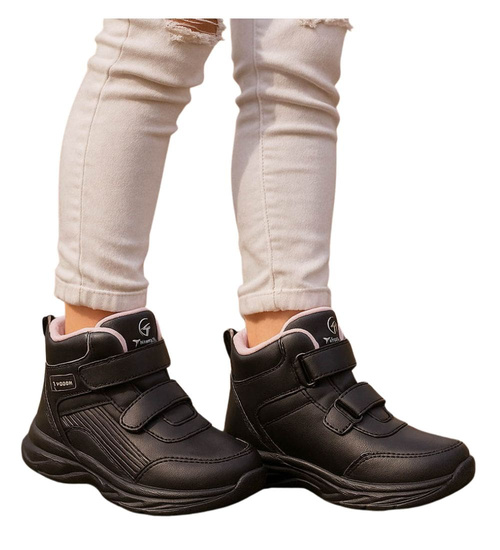 Ocieplane półbuty dziewczęce na rzepy Czarno różowe /E7-2 18360 T285/