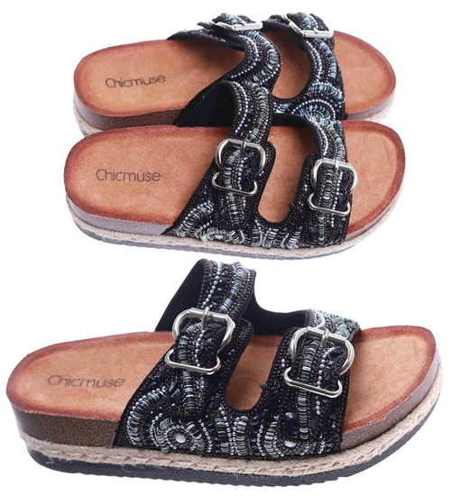 Czarne klapki damskie na niskiej platformie /C6-2 17686 G289/