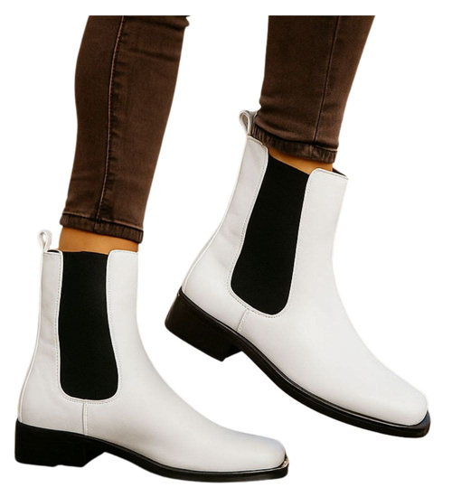 Białe botki sztyblety z ociepleniem /J6-4 H2 18445 T187/