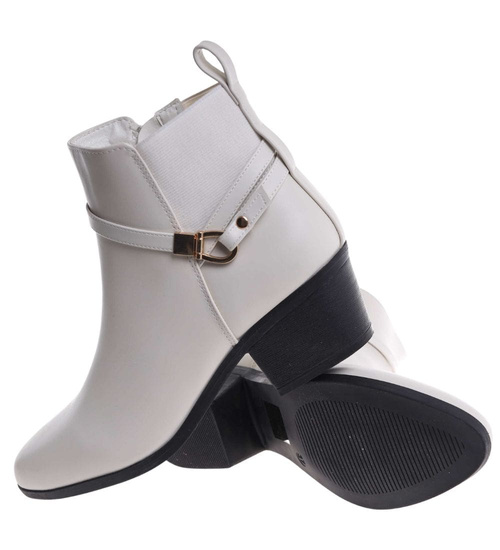 Botki na grubym obcasie Ecru /C1-2 18536 G285/