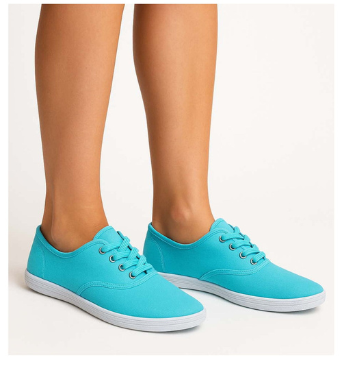 Wiązane damskie tenisówki miętowe /A6-1 7794 S097