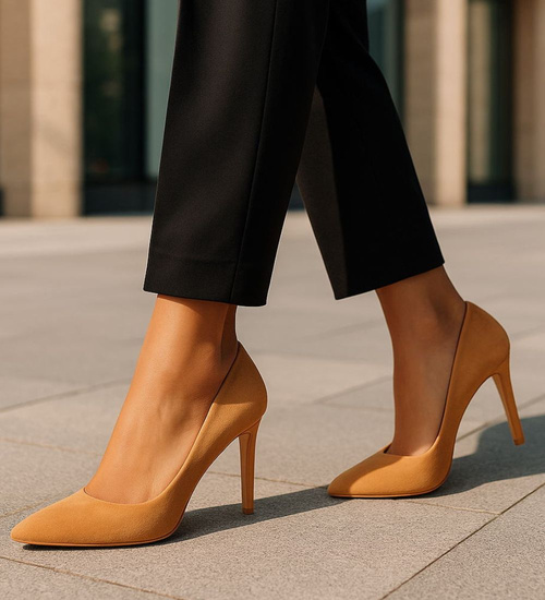 Karmelowe szpilki czółenka damskie /G9-2 18581 G155/