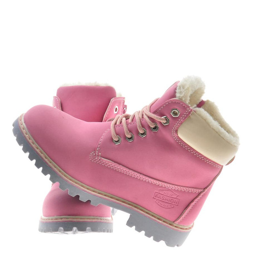 Zimowe botki trapery z ociepleniem Różowe /E9-2 9582 S592/