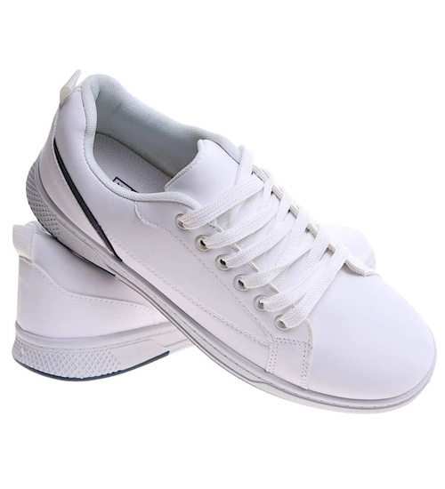 Sznurowane białe trampki męskie /F8-2 16661 T226/