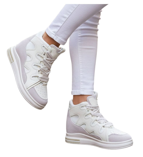 Beżowe trampki na koturnie /F8-3 15778 D430/