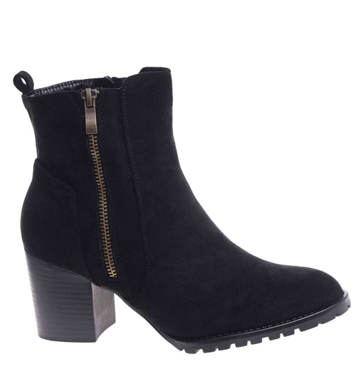 Czarne eleganckie botki na obcasie /i4-2 18397 W482/