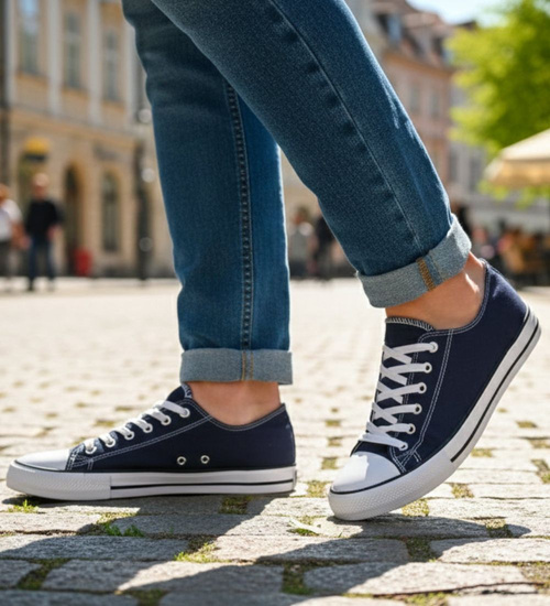 Trampki męskie Sznurowane granatowe z tkaniny ost502