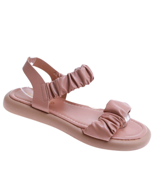 Beżowe letnie sandały na platformie /E7-3 17556 T130/