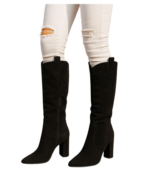 Klasyczne czarne kozaki damskie do kolan /F5-1 18341 T563/