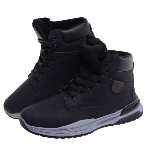Czarne męskie buty trekkingowe z wysoką cholewką /B4-1 15258 T522/