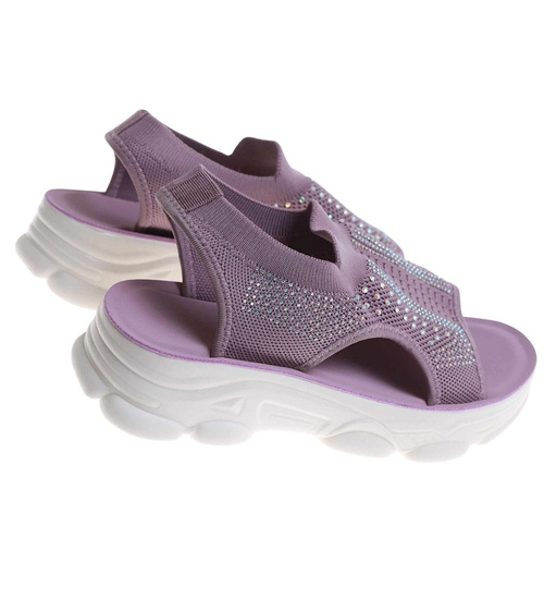 Fioletowe elastyczne sandały na platformie /D3-2 17744 W132/