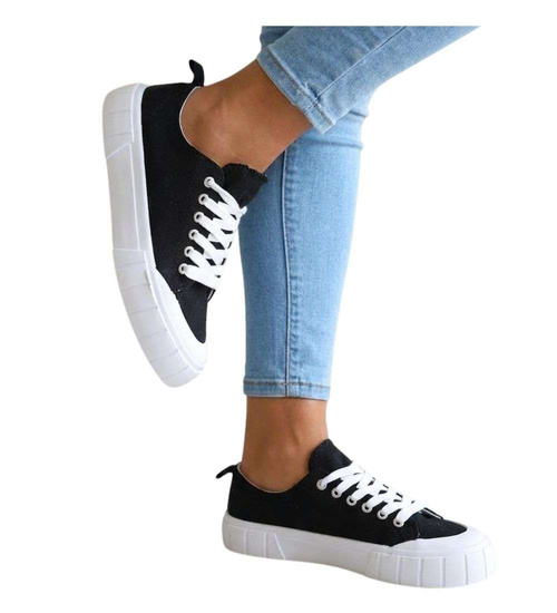 Czarne niskie trampki damskie z tkaniny /D3-1 15968  G157/