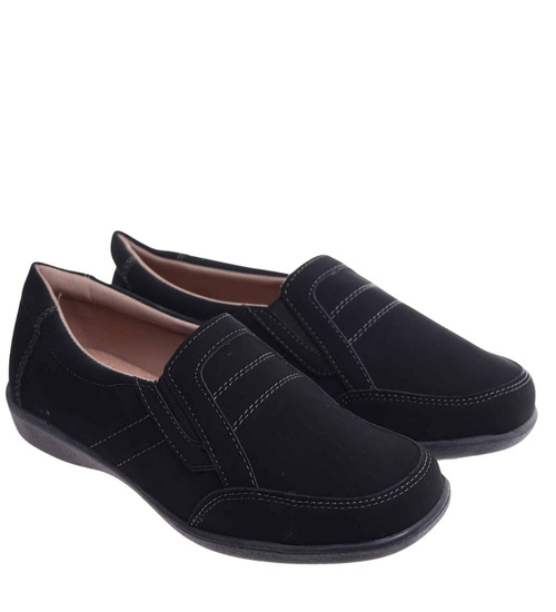 Czarne płaskie półbuty damskie /G2-2 18104  T237/