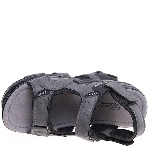 Szare męskie sandały na rzepy /C5-3 16152 S435/