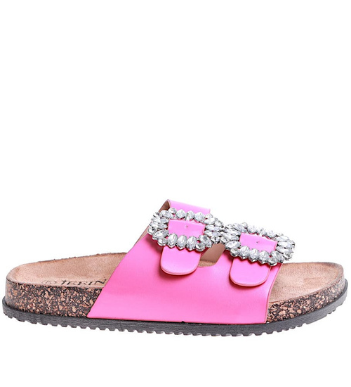 Różowe płaskie klapki damskie z ozdobami /D6-2 16138 T189/