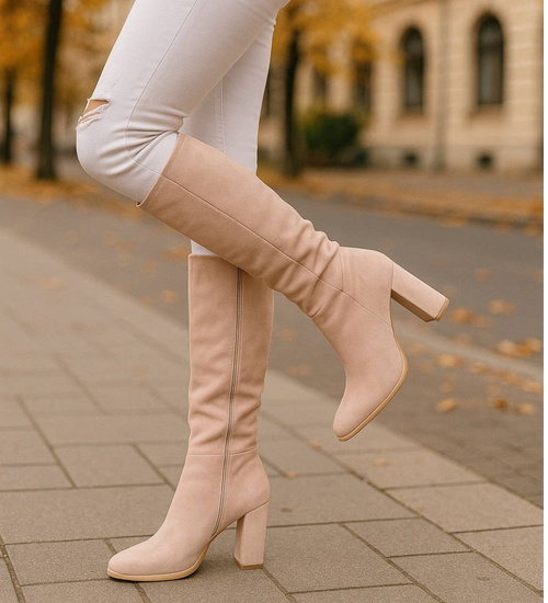 Klasyczne beżowe kozaki do kolan /C4-1 18331 T600/