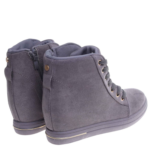 Szare sneakersy damskie na koturnie /D1-1 12768 T397/