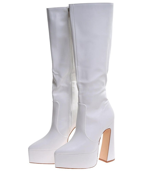 Białe kozaki damskie na platformie /A7-1 16914 G282/