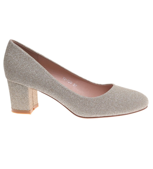 Wizytowe złote czółenka na klocku /G4-2 18634 T357/