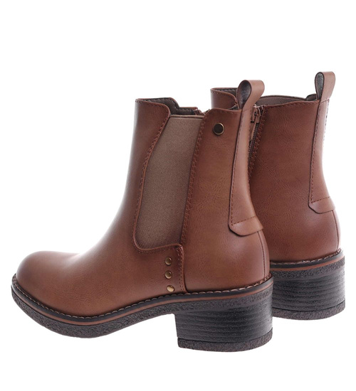 Karmelowe botki sztyblety na płaskim obcasie /A8-3 18415 W484/