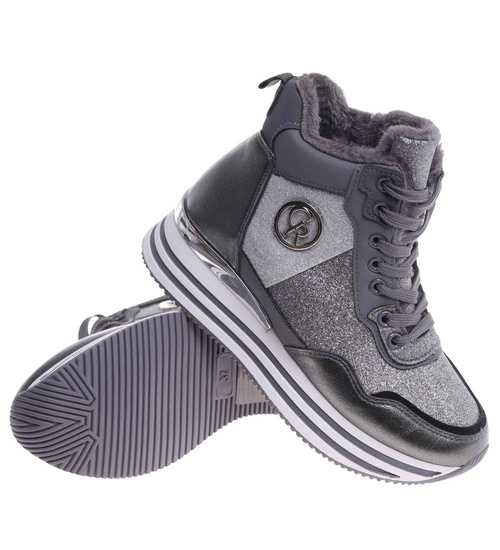 Zimowe botki sportowe damskie srebrne /A4-1 18551 W18-47/