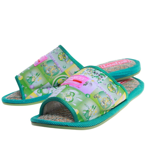 Zielone materiałowe kapcie damskie /G8-1 17592 T2-5/