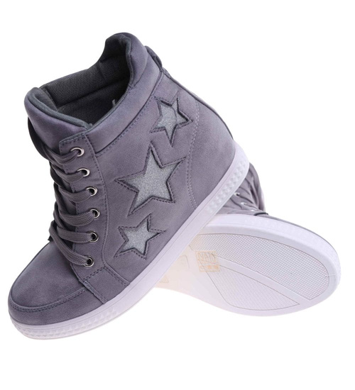 Szare sneakersy na niskim koturnie /A3-2 8010 T393/