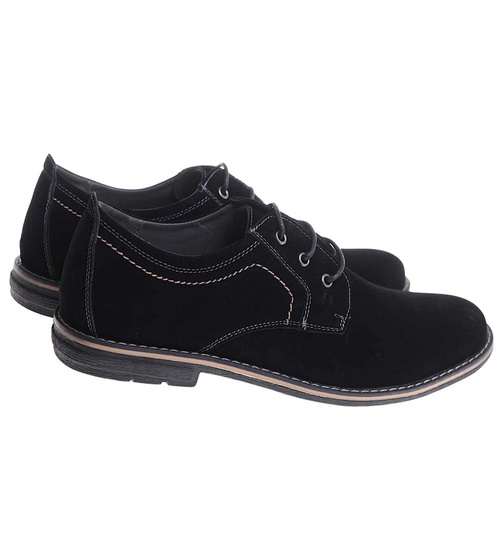 Półbuty męskie Czarne wiązane buty z zamszu /E4-1 17771 S383/